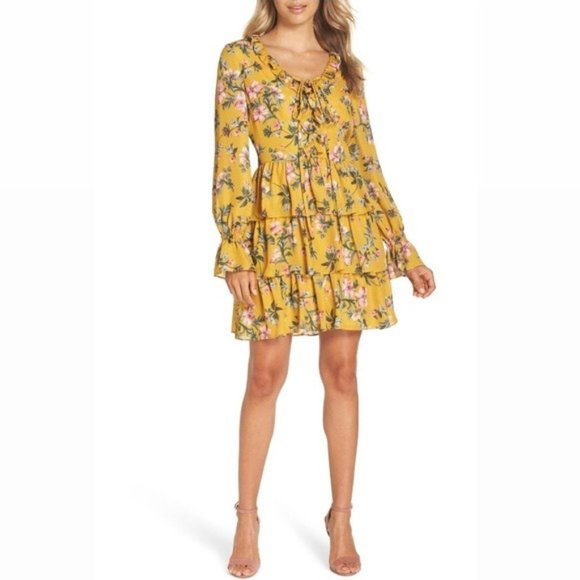 Avec Les Filles Tiered Satin Ruffle Dress, Multi Yellow Gold Size 6 Retail $158 - Picture 3 of 16